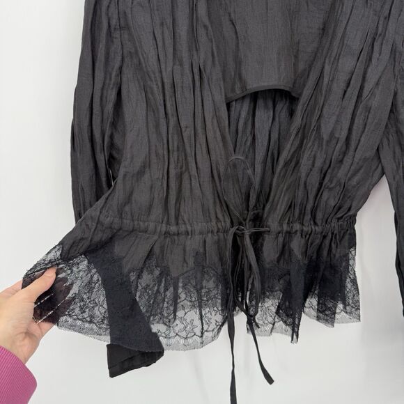 Jason Wu Collection Black Silk Self Tie Blouse Top Designer Size 8 - Picture 3 of 9